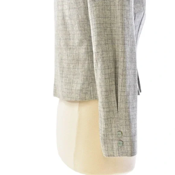 70s Vintage Gray Peplum Blazer Womens S Mod Windowpane Plaid Puff Sleeve Jacket - Picture 3 of 6